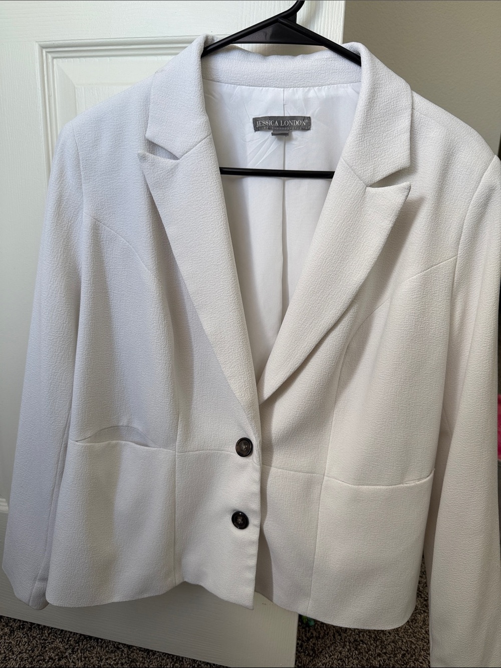 Jessica London White Textured Notch Lapel Blazer